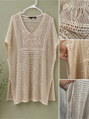 100% Cotton | Jeanne Pierre | XL | Cream Open Knit Sweater | Boho Fall